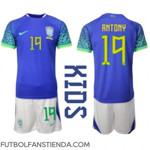 Brasil Antony #19 Segunda Equipación Niños Mundial 2022 Manga Corta (+ Pantalones cortos)